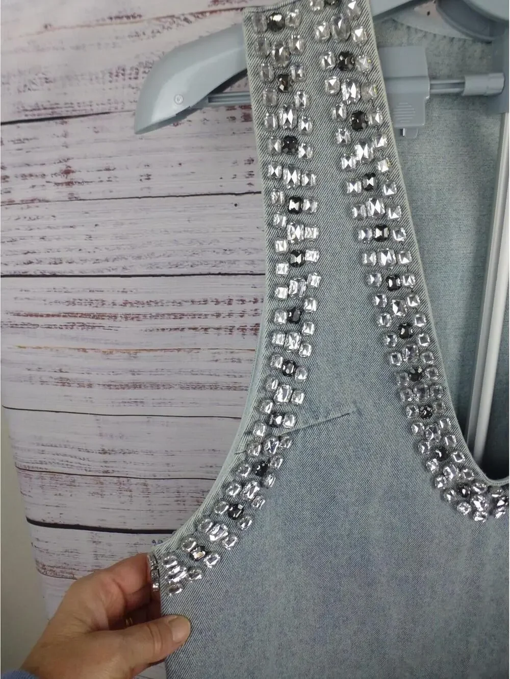 Miss Rosier Women's XL Light Wash Denim Vest Top Rhinestone Embellished K4 - Picture 3 of 16